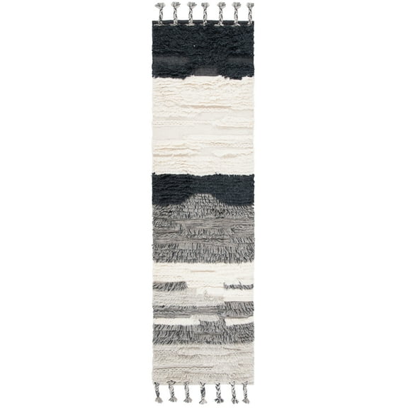 SAFAVIEH Kenya Adrasteia Striped Wool Runner Rug, Ivory/Grey, 2'3" x 8'