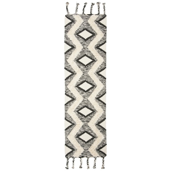 SAFAVIEH Kenya Aniyah Geometric Runner Rug, Black/Ivory, 2'3" x 8'