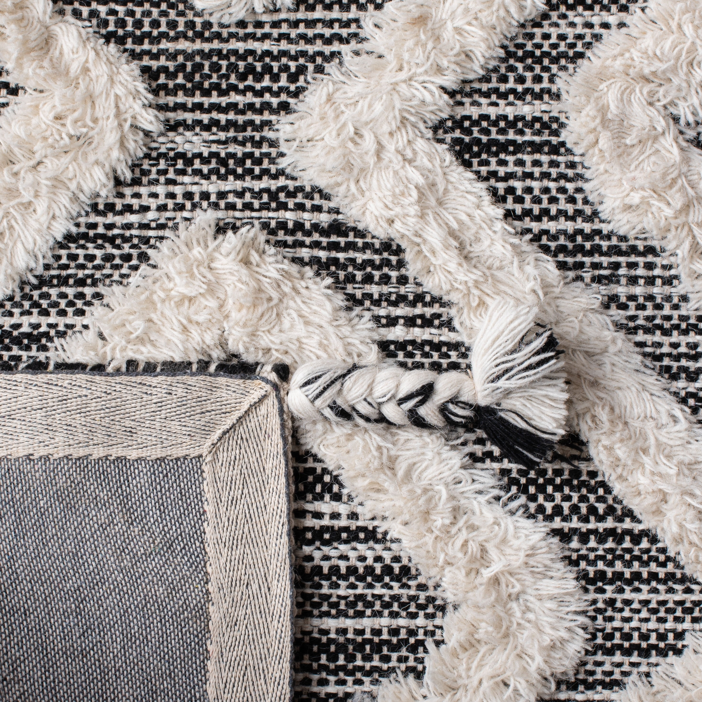Ivory Geometric Hand-Knotted Wool Square Area Rug