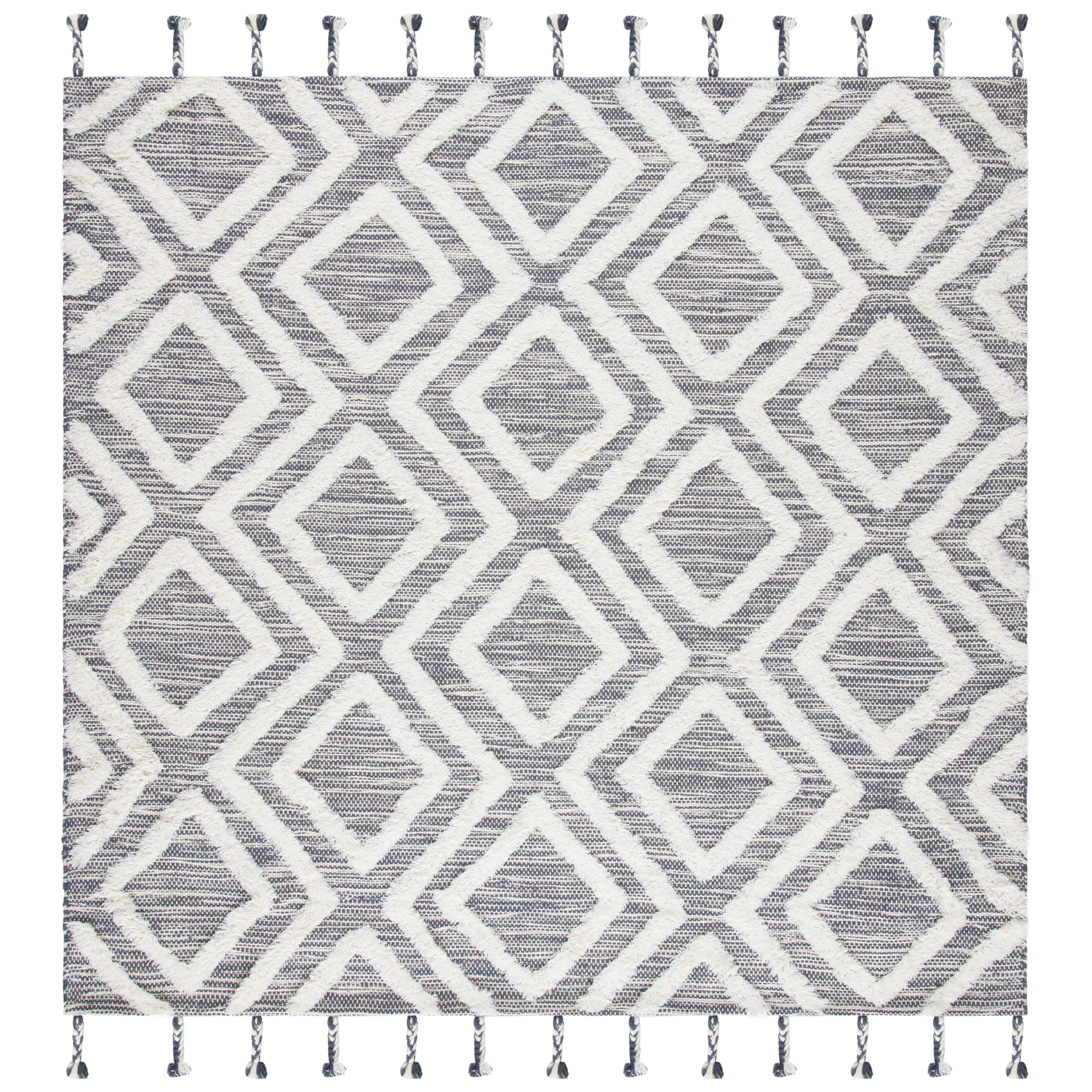 Handmade Grey/Ivory Wool Square Reversible Area Rug
