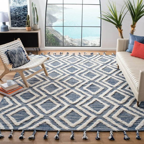 SAFAVIEH Kenya Arline Geometric Wool Area Rug, Navy/Ivory, 6' x 9'