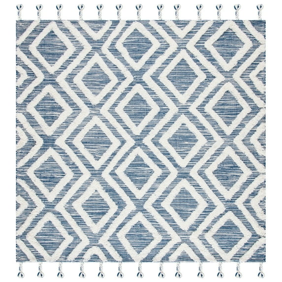 SAFAVIEH Kenya Arline Geometric Wool Area Rug, Navy/Ivory, 7' x 7' Square