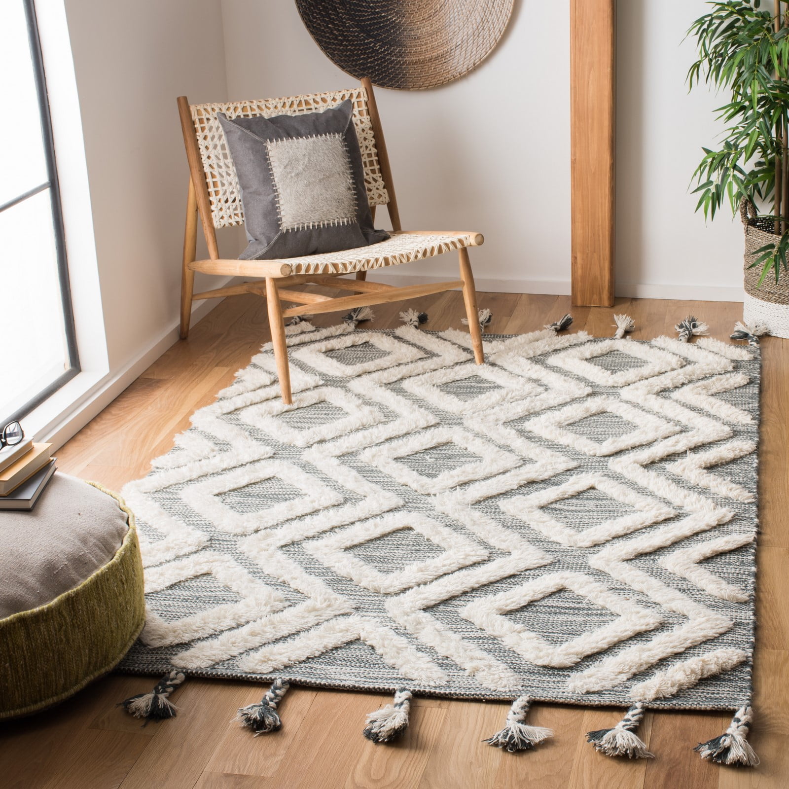 SAFAVIEH Kenya Arline Geometric Wool Area Rug, Teal/Ivory, 6' x 9'
