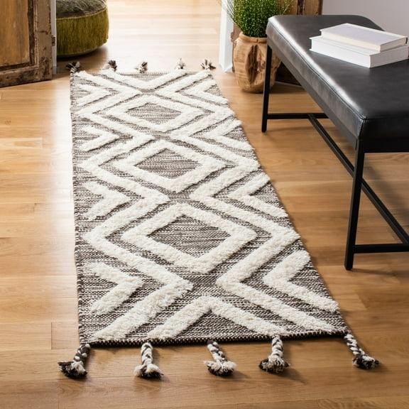 SAFAVIEH Kenya Arline Geometric Wool Runner Rug, Brown/Ivory, 2'3" x 8'