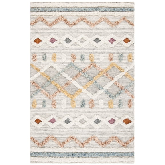SAFAVIEH Kenya Arturas Southwestern Wool Area Rug, Ivory/Blue, 6' x 9'
