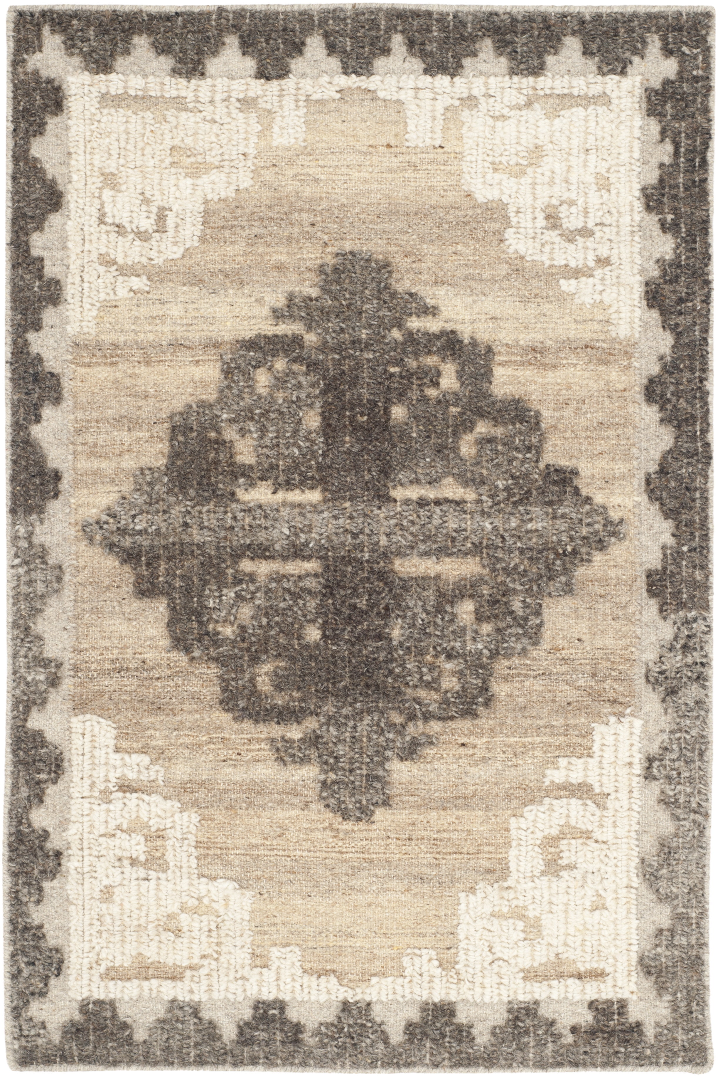 Tribal Essence Hand-Knotted Wool Accent Rug in Charcoal - 2' x 3'