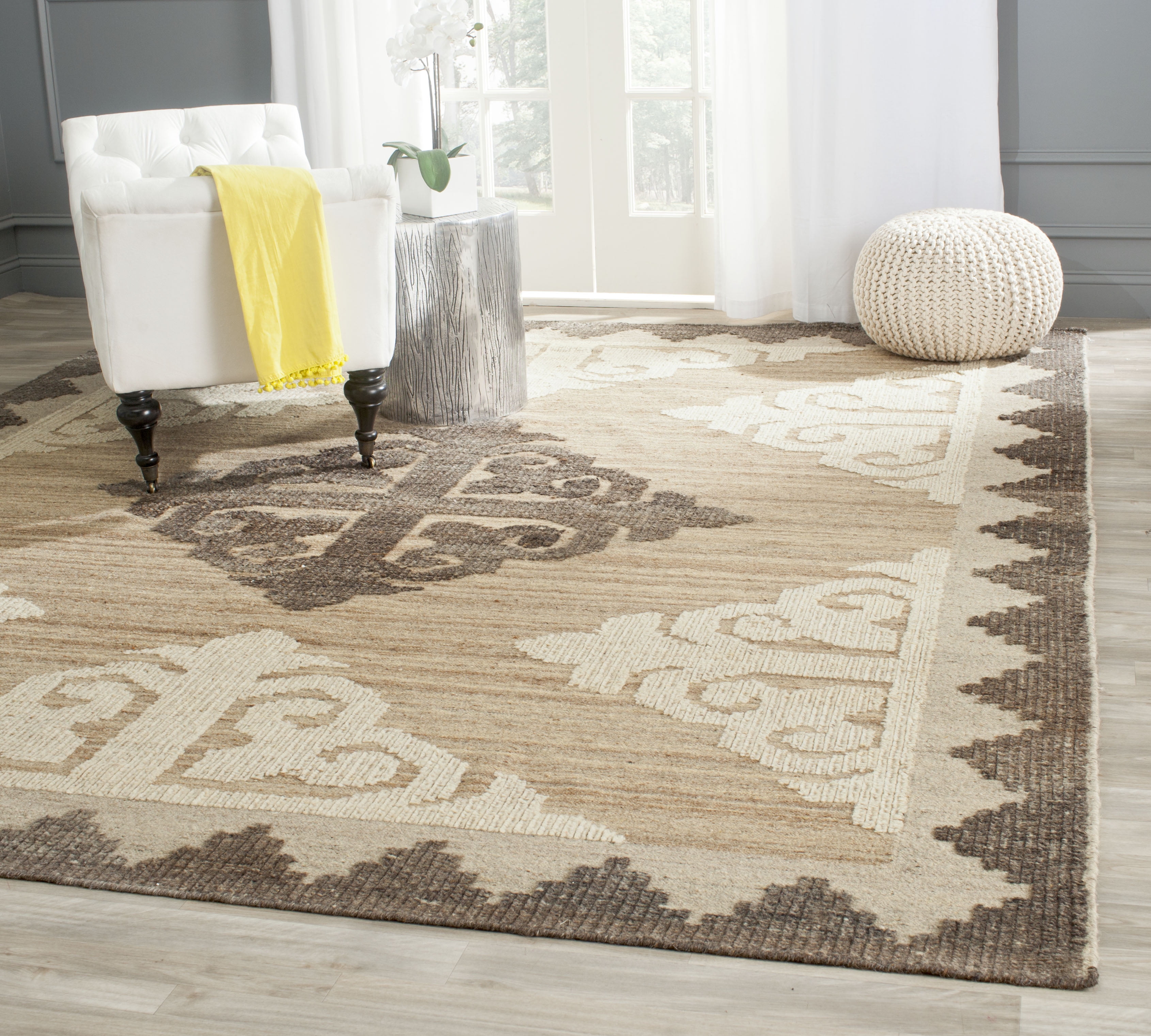 Hand-Knotted Black Wool Square Area Rug