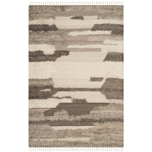 SAFAVIEH Kenya Bevin Braided Abstract Fringe Area Rug, Ivory/Grey, 3' x 5'