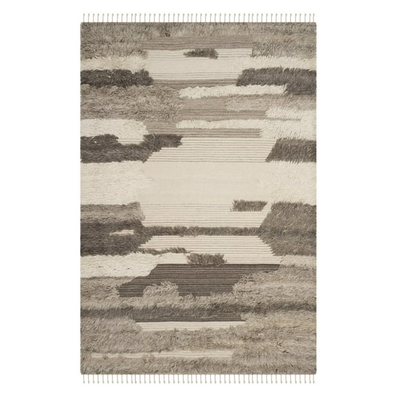 SAFAVIEH Kenya Bevin Braided Abstract Fringe Area Rug, Ivory/Grey, 8' x 10'