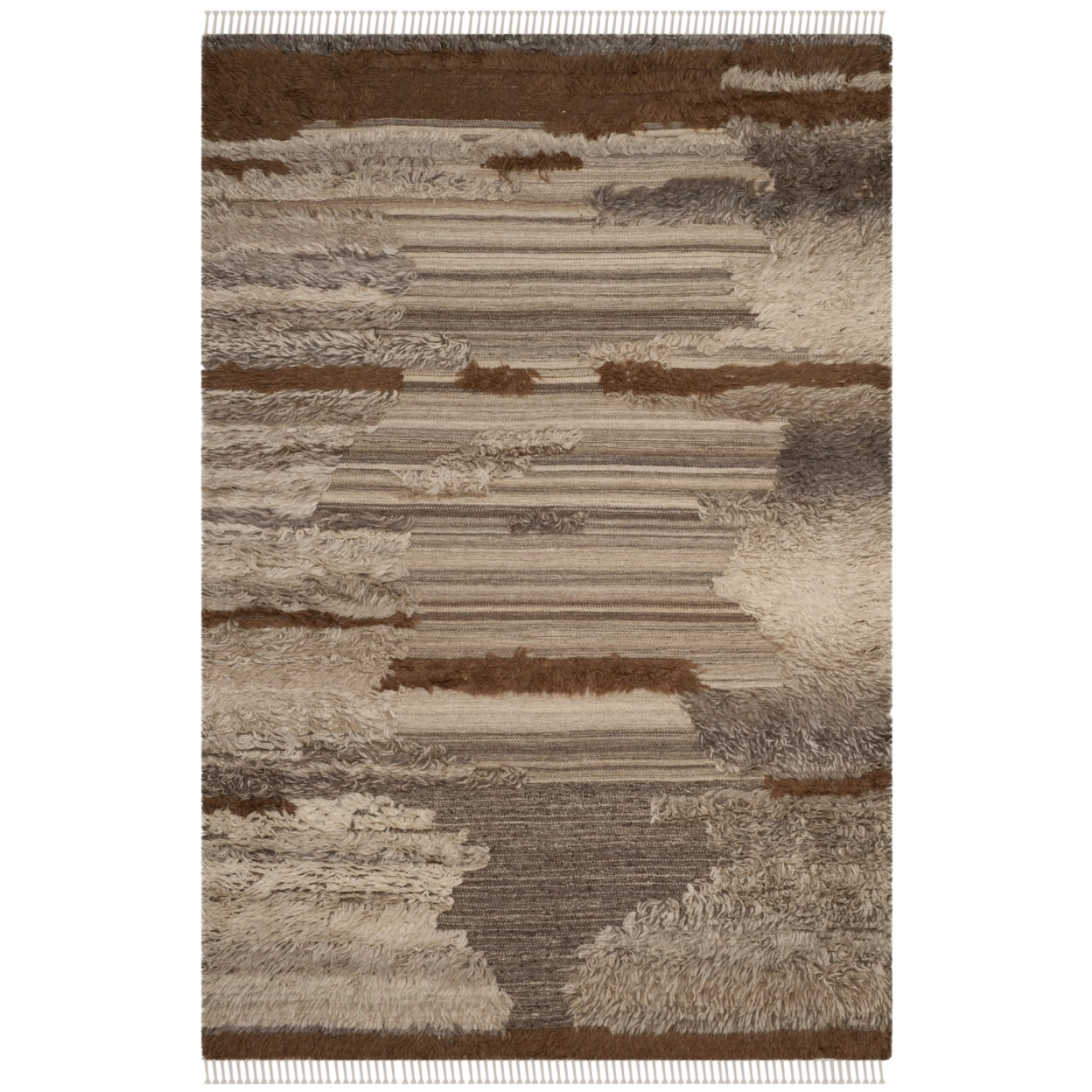 Gray and Brown Hand-Knotted Wool Rectangular Rug, 6' x 9'