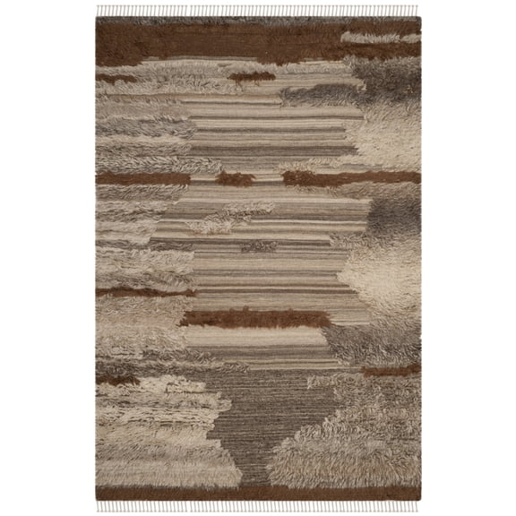 SAFAVIEH Kenya Bijar Iris Braided Abstract Fringe Area Rug, Grey/Brown, 6' x 9'