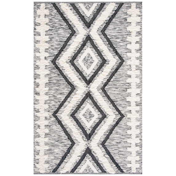 SAFAVIEH Kenya Brandy Southwestern Area Rug, Ivory/Black, 6' x 9'