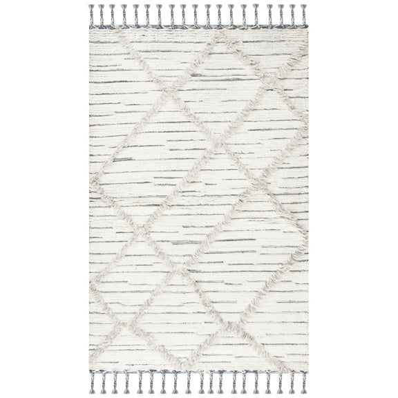 SAFAVIEH Kenya Branislav Geometric Wool Area Rug, Ivory/Grey, 3' x 5'