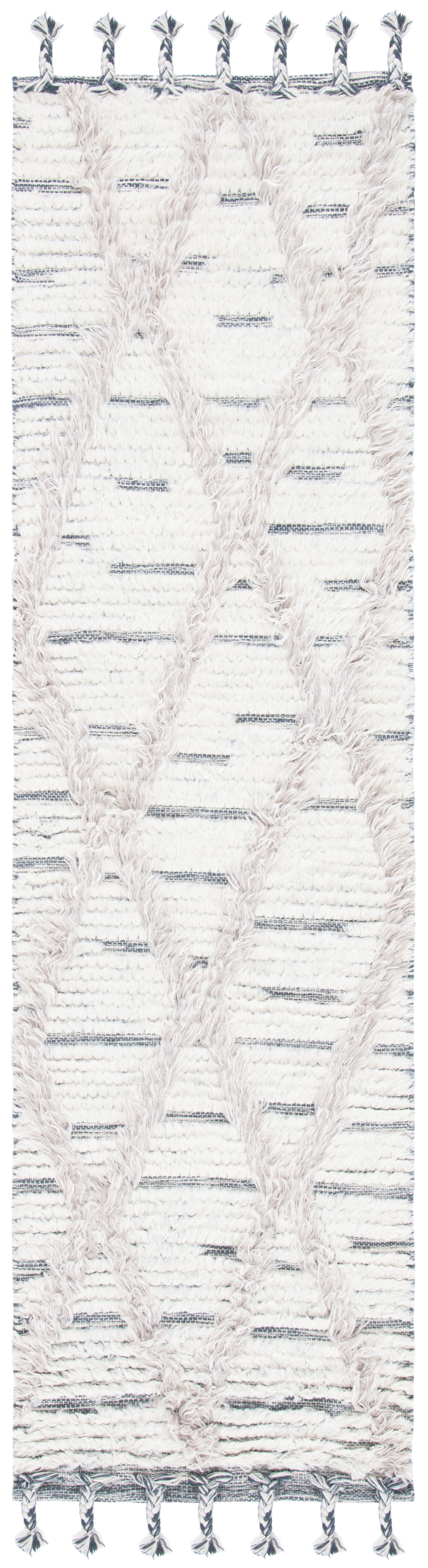 Ivory Trellis Hand-Knotted Wool Runner Rug 27in x 9in