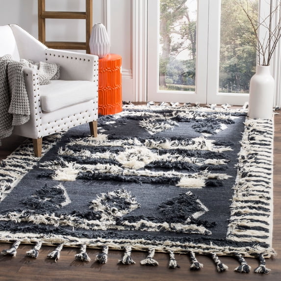 SAFAVIEH Kenya Charla Braided Abstract Fringe Area Rug, Charcoal/Ivory, 8' x 10'