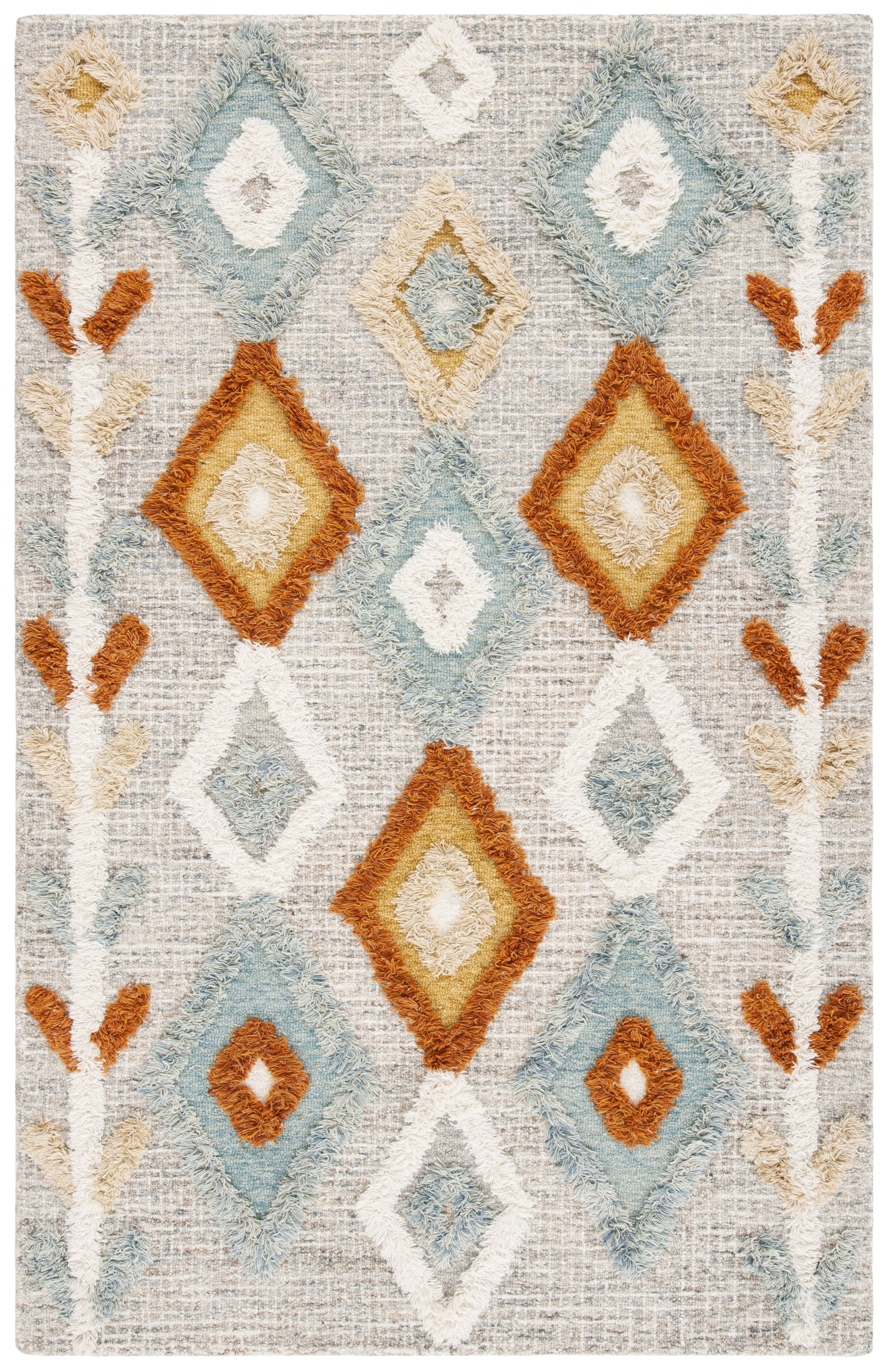 Gray and Blue Handmade Wool 6' x 9' Tufted Rug
