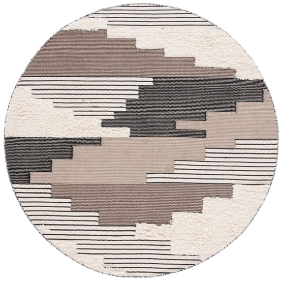 SAFAVIEH Kenya Comhgham Geometric Area Rug, Black/Ivory, 4' x 4' Round