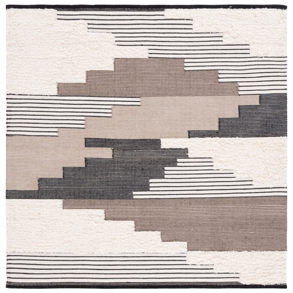 SAFAVIEH Kenya Comhgham Geometric Area Rug, Black/Ivory, 8' x 8' Square