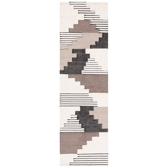SAFAVIEH Kenya Comhgham Geometric Runner Rug, Black/Ivory, 2'3" x 10'