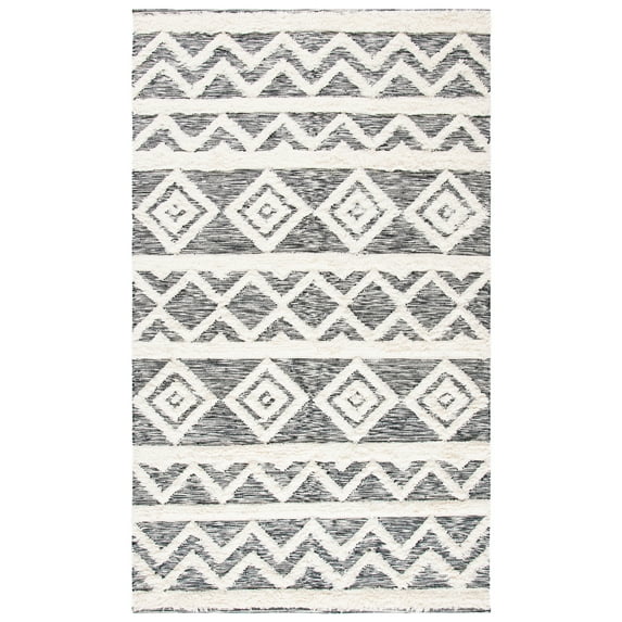 SAFAVIEH Kenya Constance Southwestern Wool Area Rug, Ivory/Black, 6' x 9'