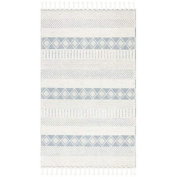 SAFAVIEH Kenya Constantine Geometric Striped Wool Area Rug, Ivory/Blue, 5' x 8'