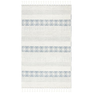 SAFAVIEH Kenya Constantine Geometric Wool Area Rug, Ivory/Blue, 3' x 5'