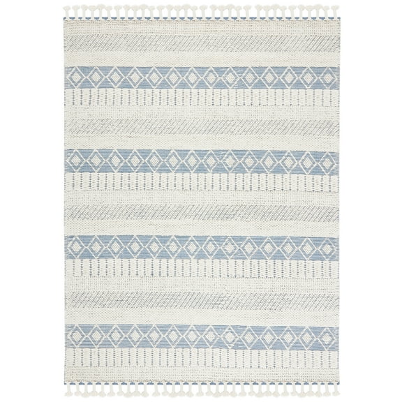 SAFAVIEH Kenya Constantine Geometric Wool Area Rug, Ivory/Blue, 8' x 10'