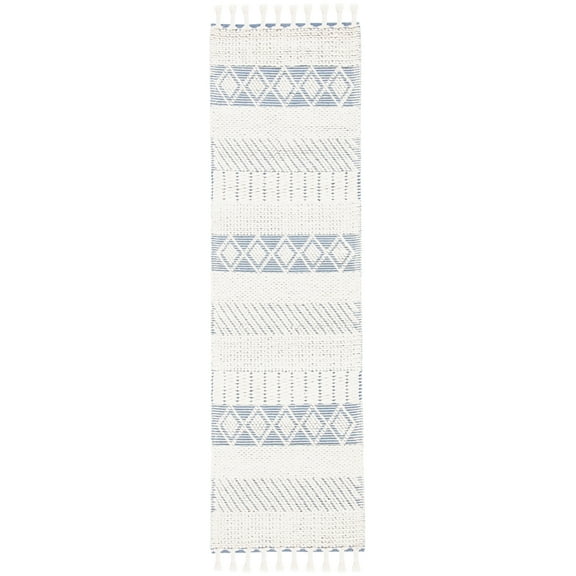 SAFAVIEH Kenya Constantine Geometric Wool Runner Rug, Ivory/Blue, 2'3" x 8'