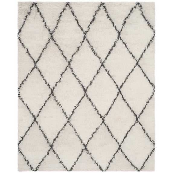 SAFAVIEH Kenya Devereux Geometric Plush Area Rug, Ivory/Grey, 9' x 12'