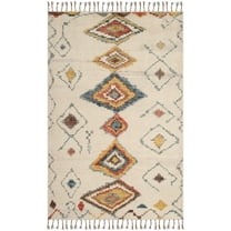 SAFAVIEH Kenya Dilara Braided Abstract Fringe Area Rug, Ivory/Multi, 6' x 9'
