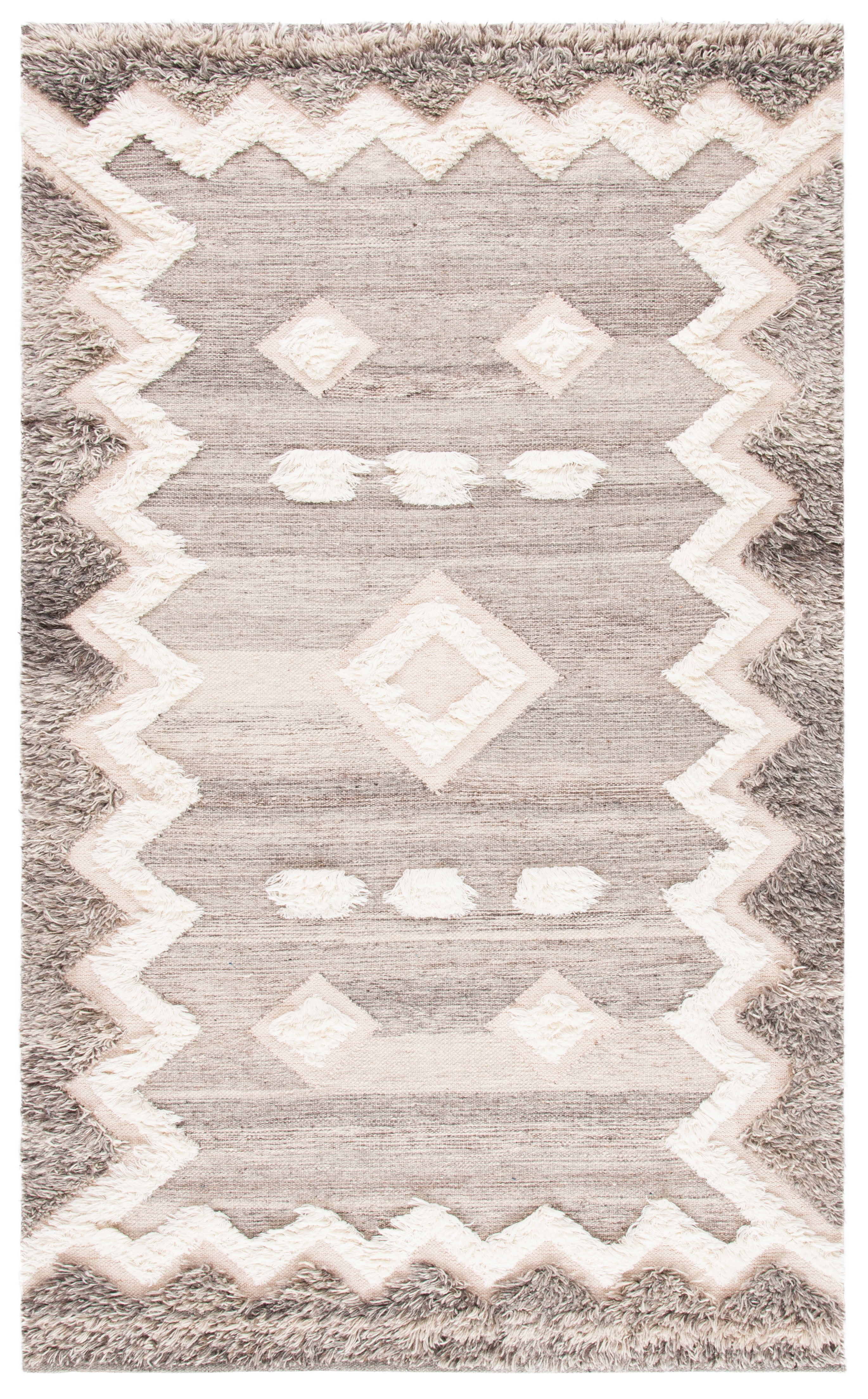 Ivory Bohemian Hand-Knotted Wool 6' x 9' Rectangular Rug