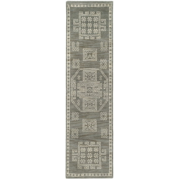 SAFAVIEH Kenya Elmer Geometric Bordered Wool Runner Rug, Grey, 2'3" x 8'