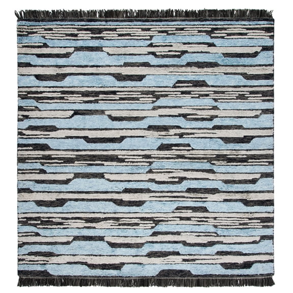 SAFAVIEH Kenya Frederick Striped Area Rug, Charcoal/Blue, 7' x 7' Square