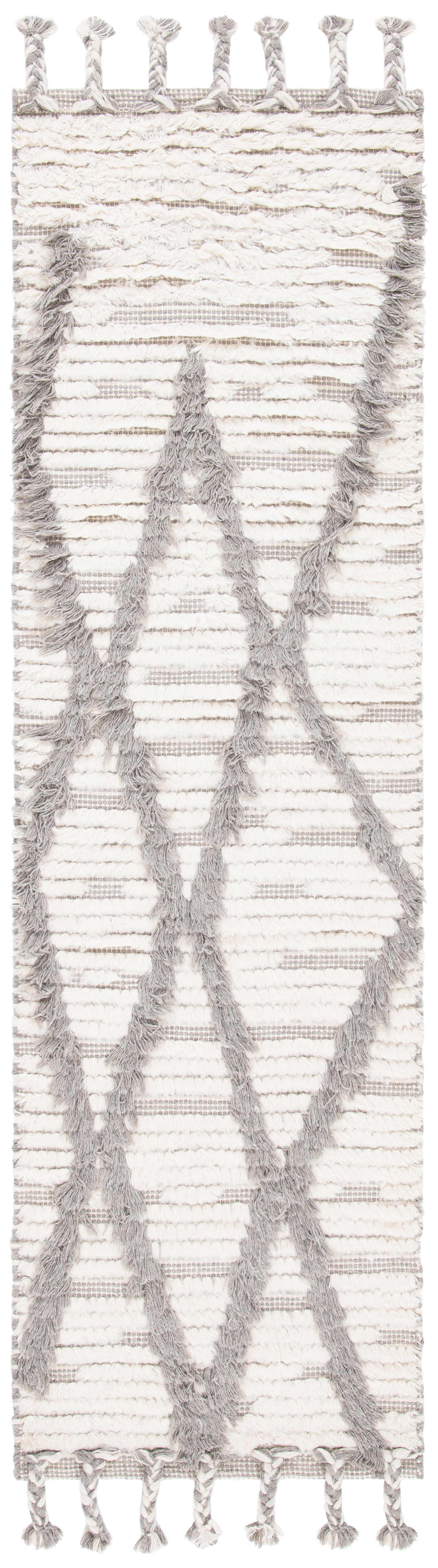 Ivory and Grey Hand-Knotted Wool Runner Rug