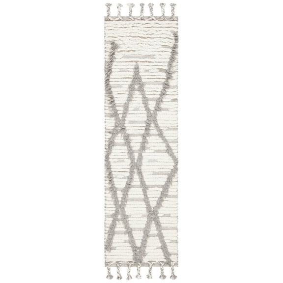 SAFAVIEH Kenya Georgiana Geometric Wool Runner Rug, Ivory/Grey, 2'3" x 8'