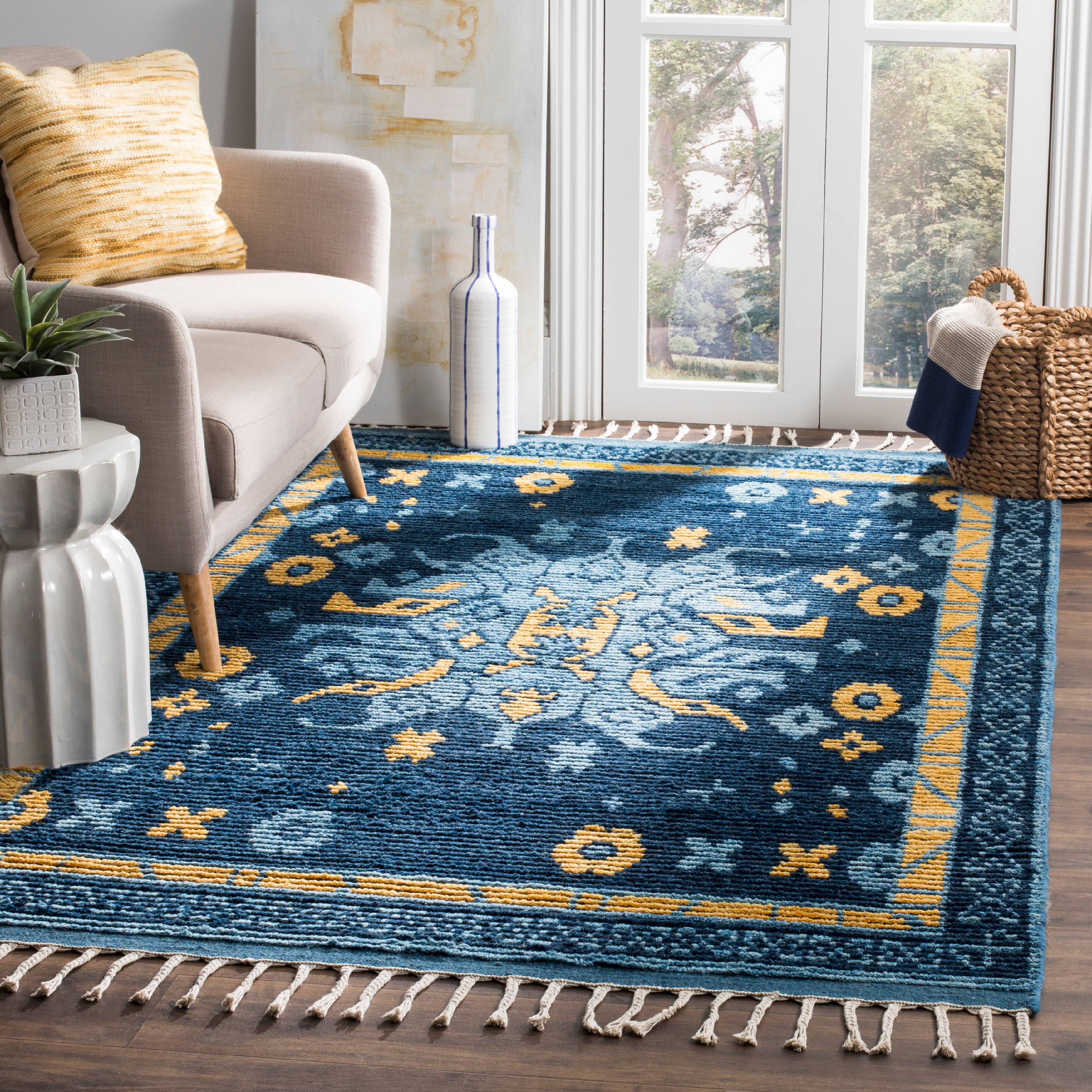 Hand-Knotted Artisan Blue Wool 6' x 9' Rectangular Area Rug