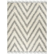 SAFAVIEH Kenya Isidore Geometric Chevron Fringe Runner Rug, Black/Ivory, 2'3" x 8'
