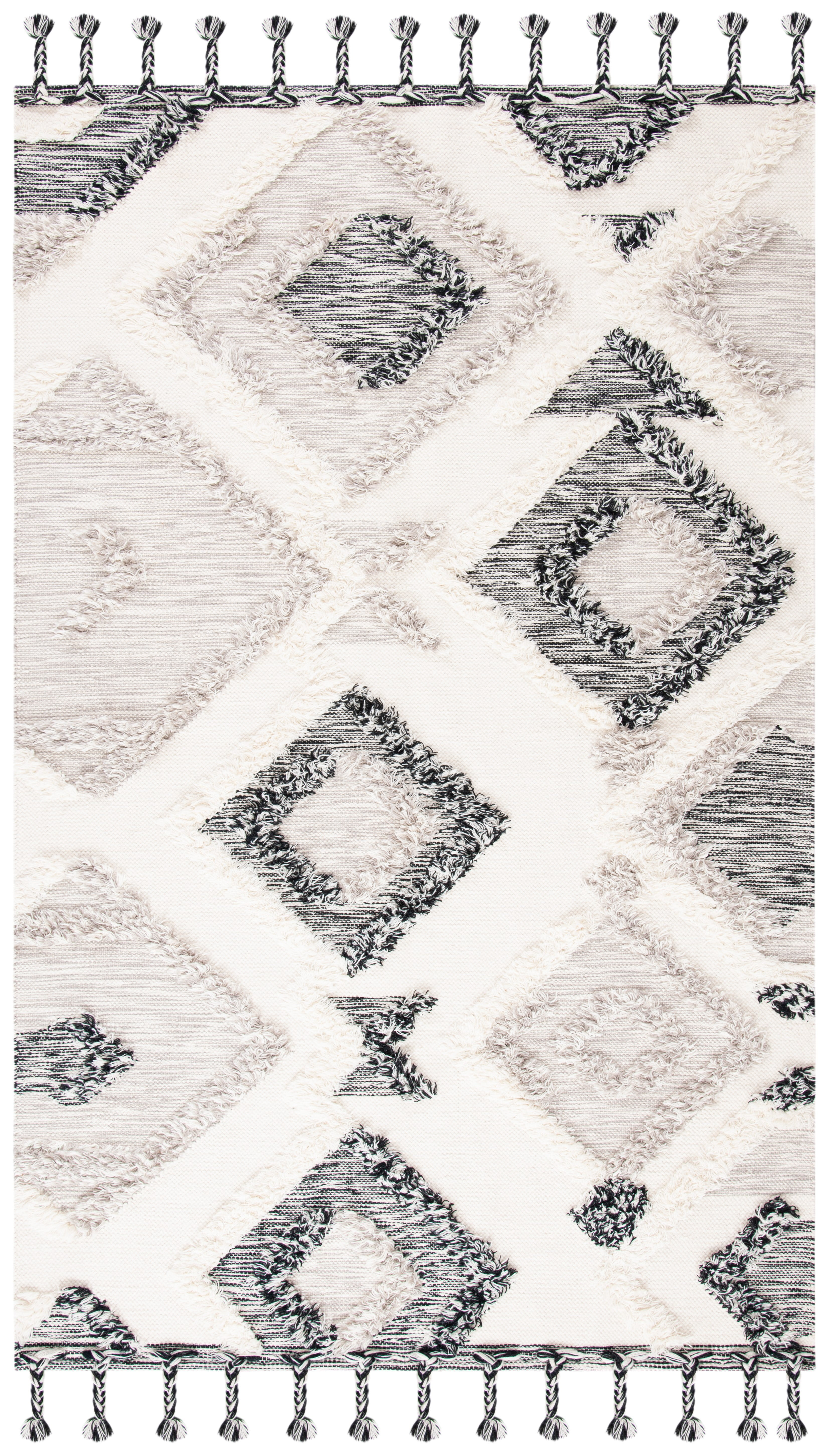 Kenya Collection Handwoven Wool Rug in Grey and Black 3' x 5'
