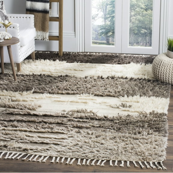 SAFAVIEH Kenya Jona Braided Abstract Fringe Area Rug, Ivory/Grey, 5' x 8'