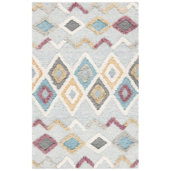SAFAVIEH Kenya June Diamond Wool Area Rug, Gray/Ivory, 6' x 9'