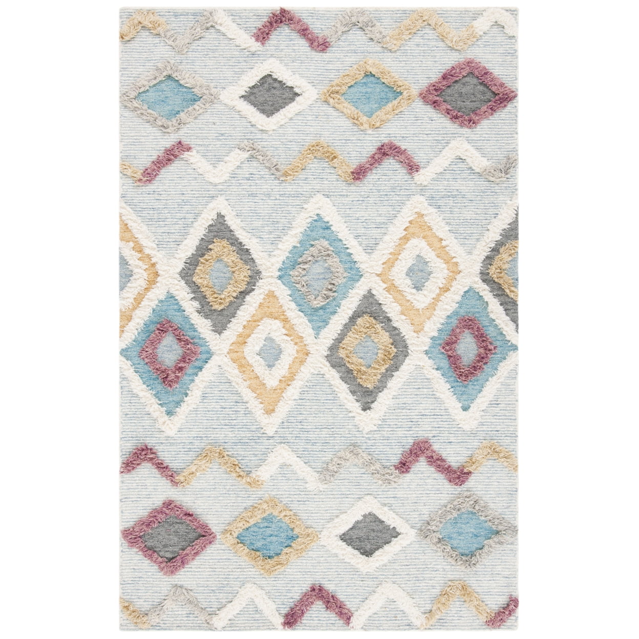 SAFAVIEH Kenya June Diamond Wool Area Rug, Gray/Ivory, 9' x 12'