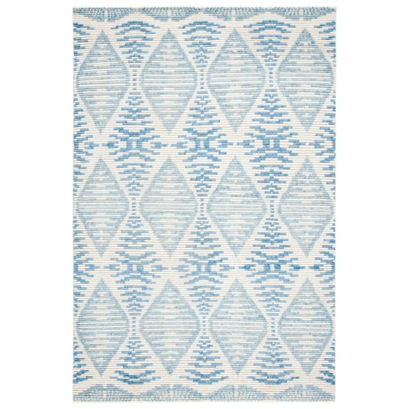 SAFAVIEH Kenya Lilly Diamond Wool Area Rug, Light Blue/Ivory, 6' x 9'