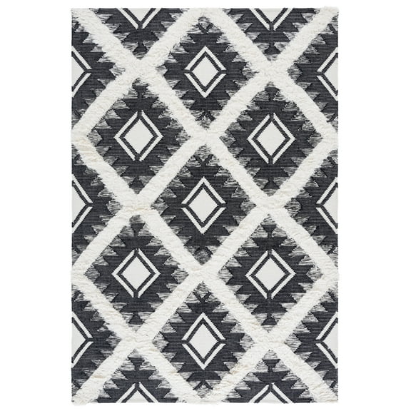 SAFAVIEH Kenya Brandt Geometric Area Rug, Black/Ivory, 6' x 9'