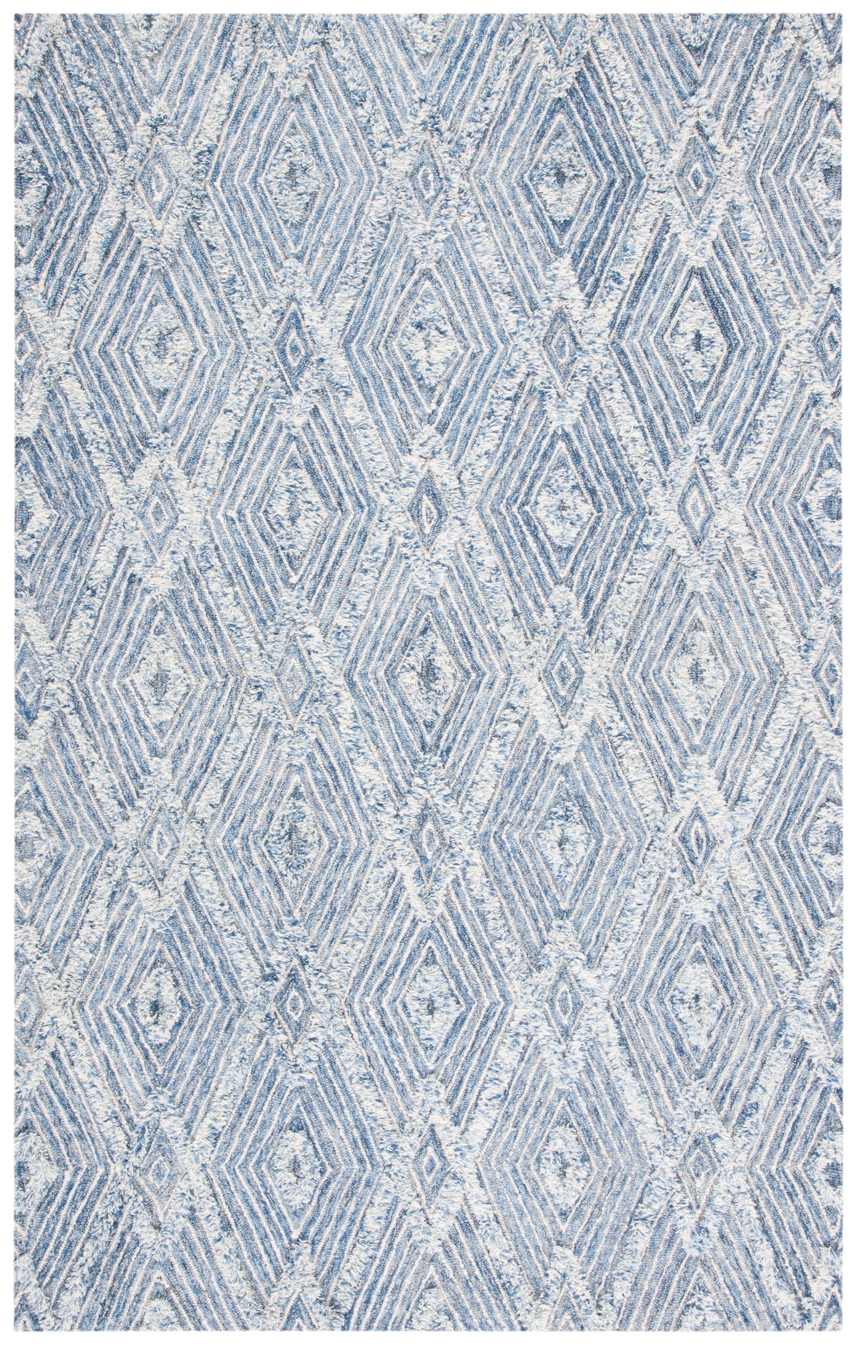 Ivory and Blue Hand-Knotted Wool 6' x 9' Area Rug