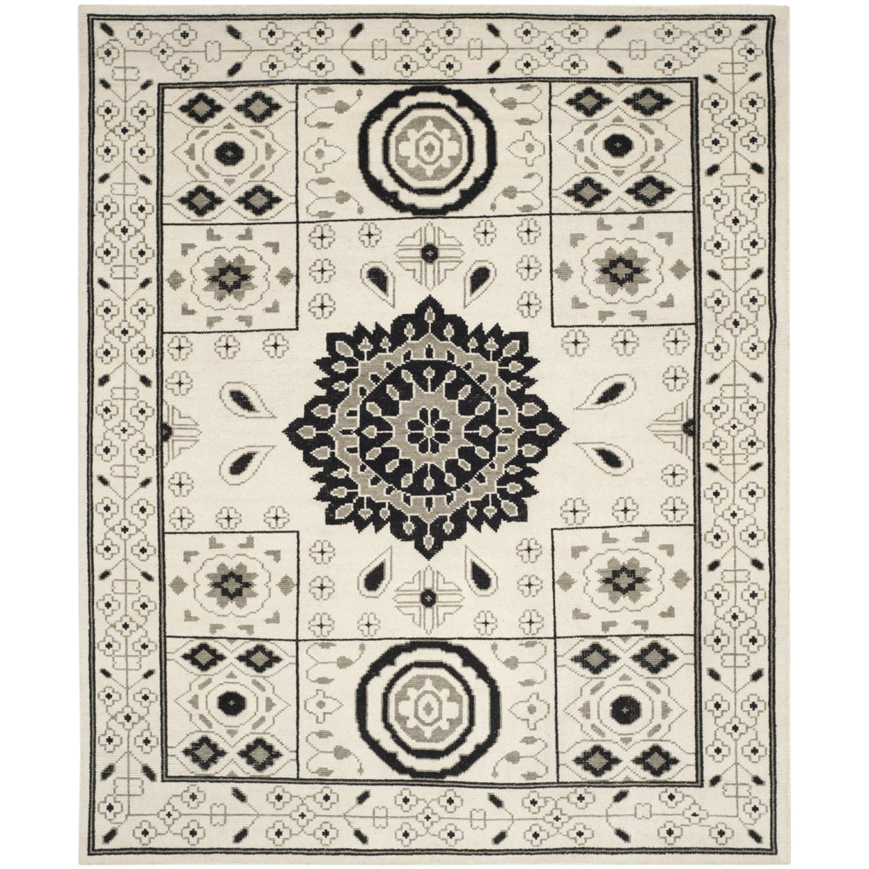 Kenya Hand-Knotted Ivory and Grey Pure Wool Rug - 9' x 12'