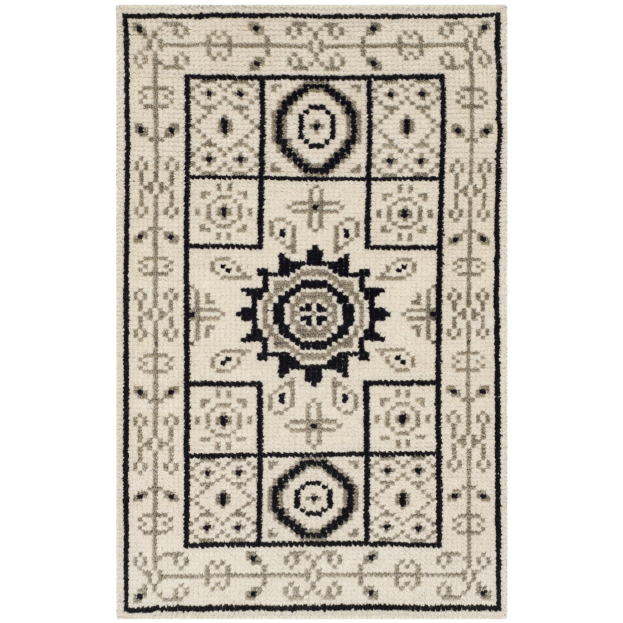 Ivory and Grey Hand-Knotted Wool Area Rug 2' x 3'