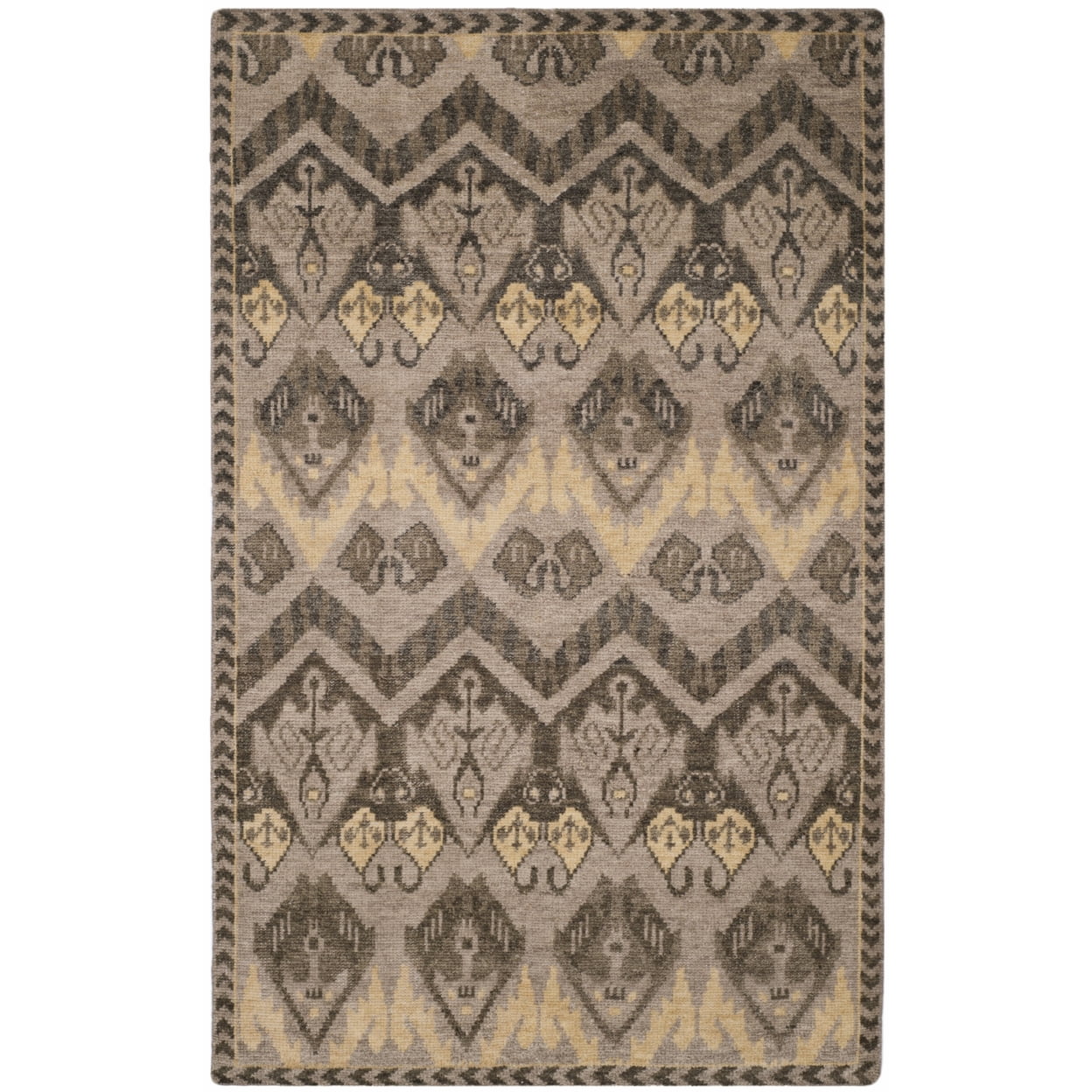 Kenya Hand-Knotted Black and Beige Wool Area Rug