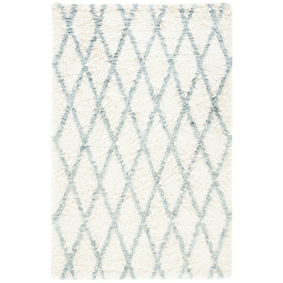 SAFAVIEH Kenya London Geometric Area Rug, Ivory/Blue, 6' x 9'