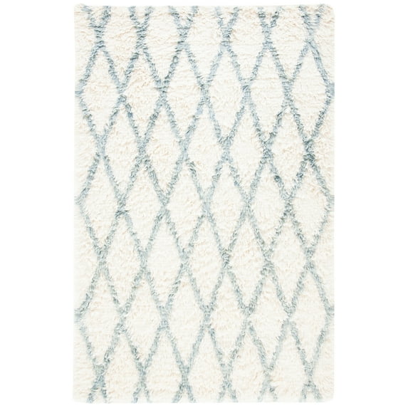 SAFAVIEH Kenya London Geometric Area Rug, Ivory/Blue, 6' x 9'
