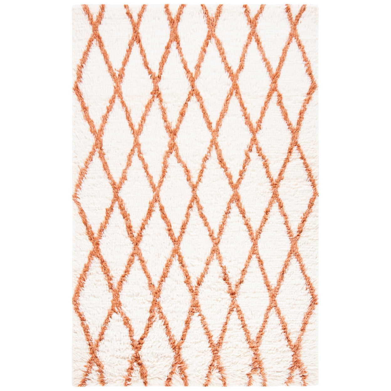 Ivory and Terracotta Hand-Knotted Wool Area Rug 6' x 9'